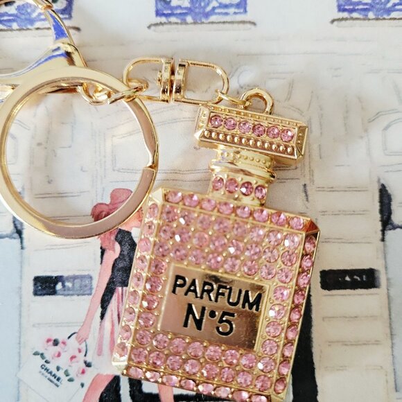 Pink Rhinestone Perfume Bottle Handbag or Keychain Charm Bling PARFUM Gift - Picture 3 of 6